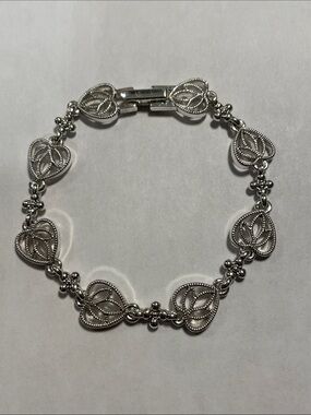 Napier Silver-Tone Filigree Heart Link Bracelet